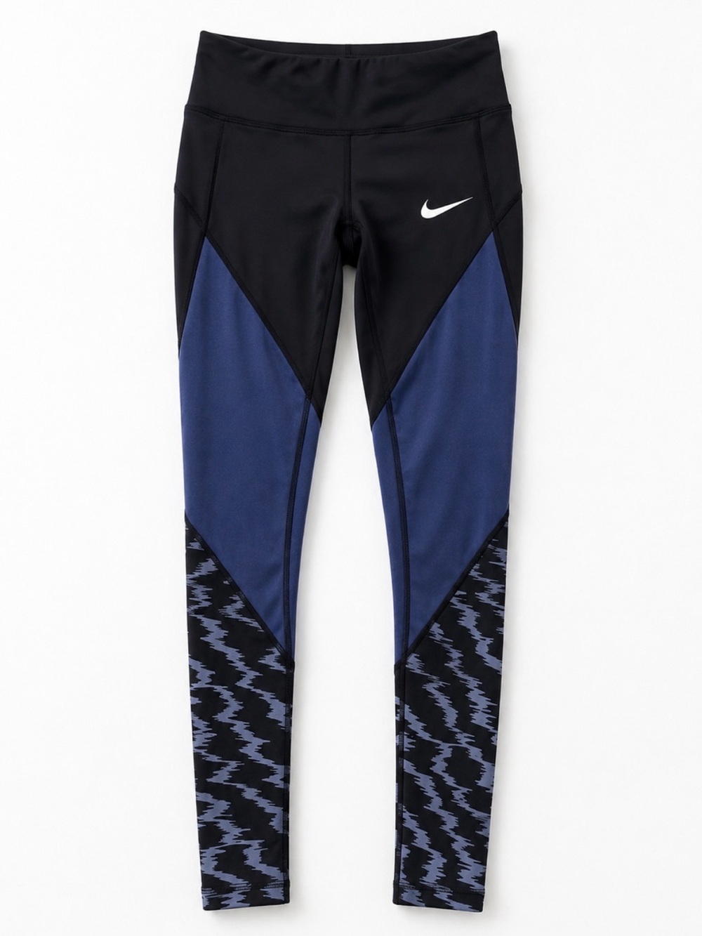 Nike Colorblock Performance Leggings Size S Black Blue Reflective Running